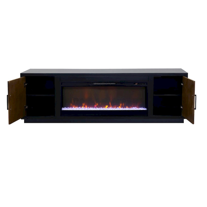 83 inch Fireplace TV Stand for TVs up to 95 inches, Minimal Assembly, Black and Walnut Finish