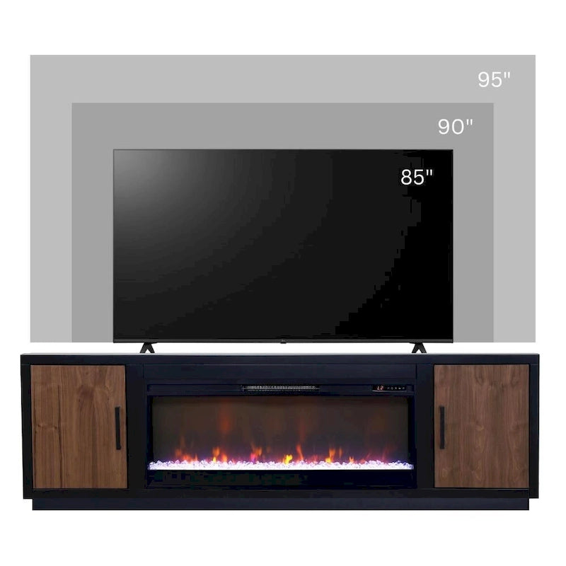 83 inch Fireplace TV Stand for TVs up to 95 inches, Minimal Assembly, Black and Walnut Finish
