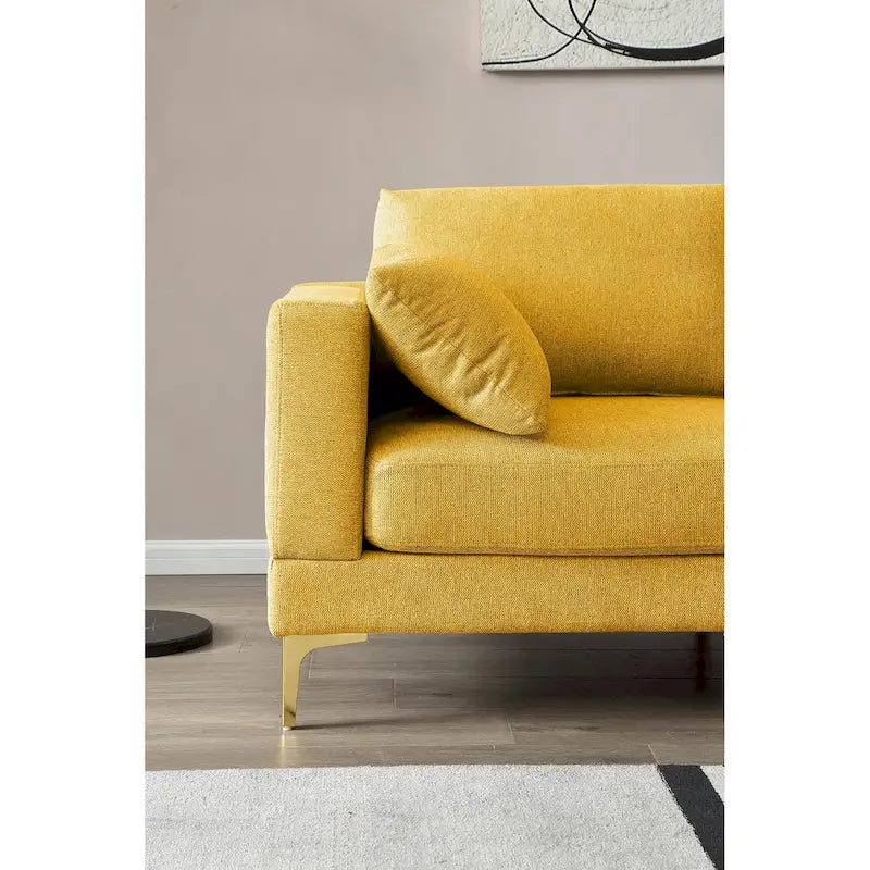 Beige L-Shape Sectional Sofa with Gold Metal Legs and Ottoman