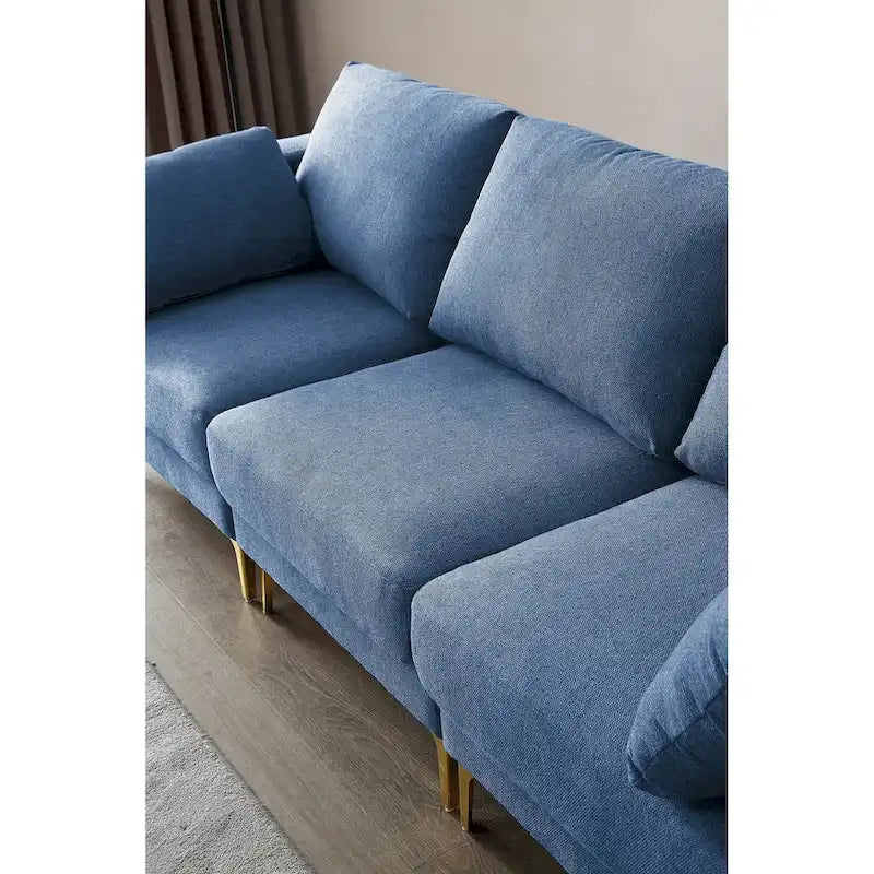 Beige L-Shape Sectional Sofa with Gold Metal Legs and Ottoman