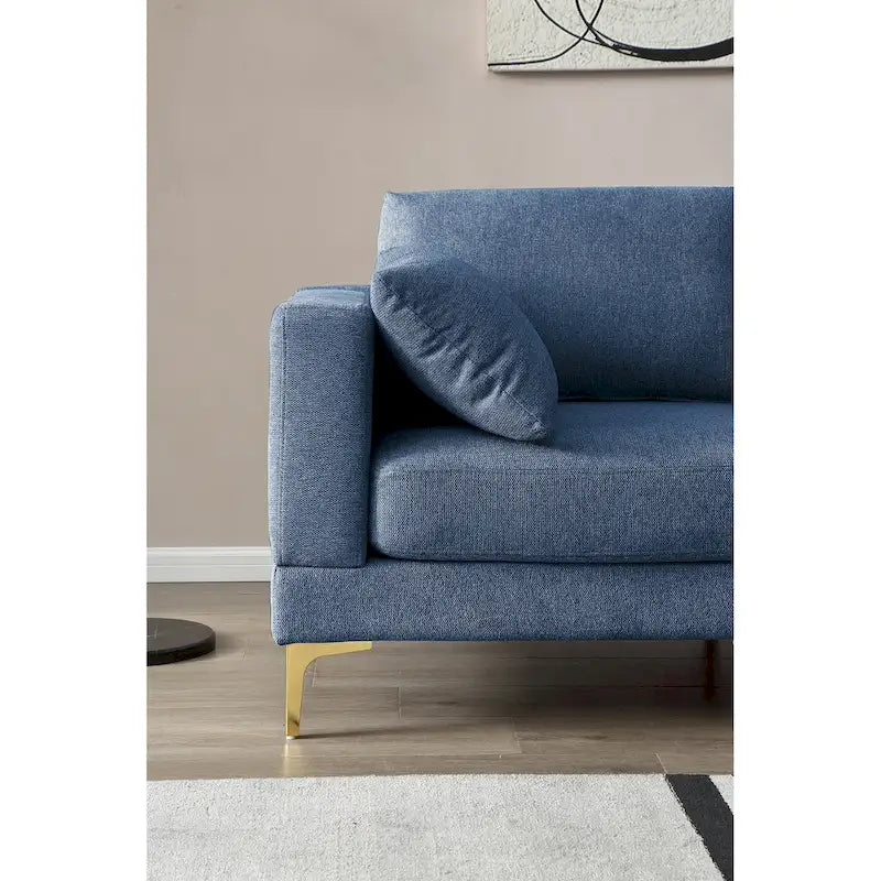Beige L-Shape Sectional Sofa with Gold Metal Legs and Ottoman