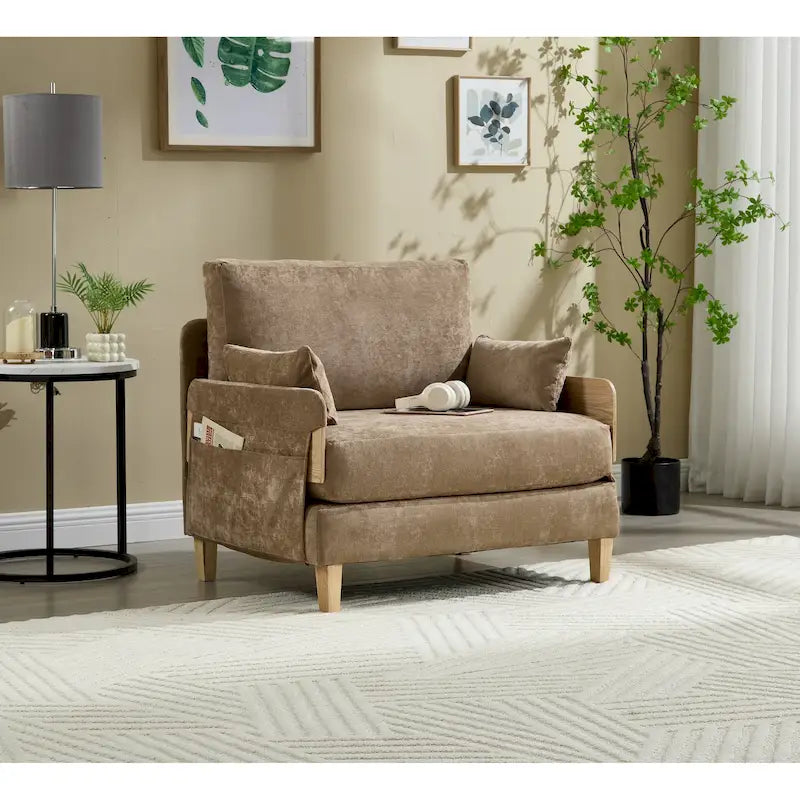 Chenille Upholstered Convertible Sleeper Recliner Foldable Chair Bed with 3 Pillows