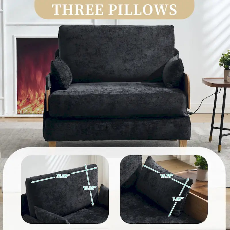 Chenille Upholstered Convertible Sleeper Recliner Foldable Chair Bed with 3 Pillows