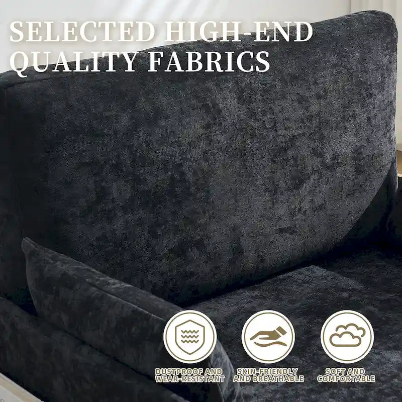 Chenille Upholstered Convertible Sleeper Recliner Foldable Chair Bed with 3 Pillows