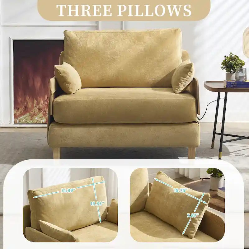 Chenille Upholstered Convertible Sleeper Recliner Foldable Chair Bed with 3 Pillows