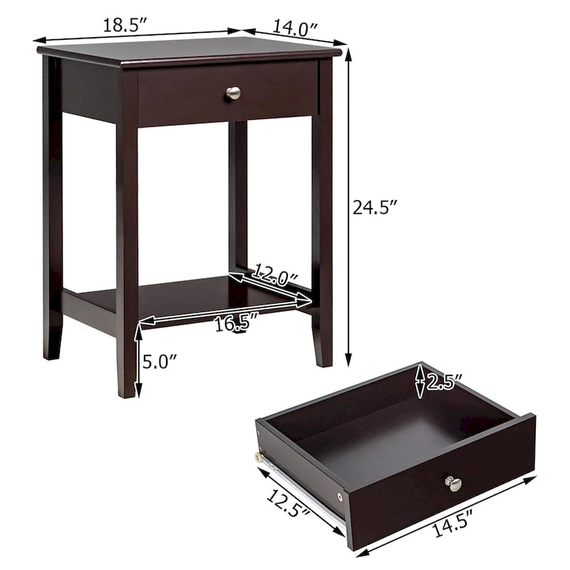 Nightstand End Table Storage Display Bedroom Furniture Drawer