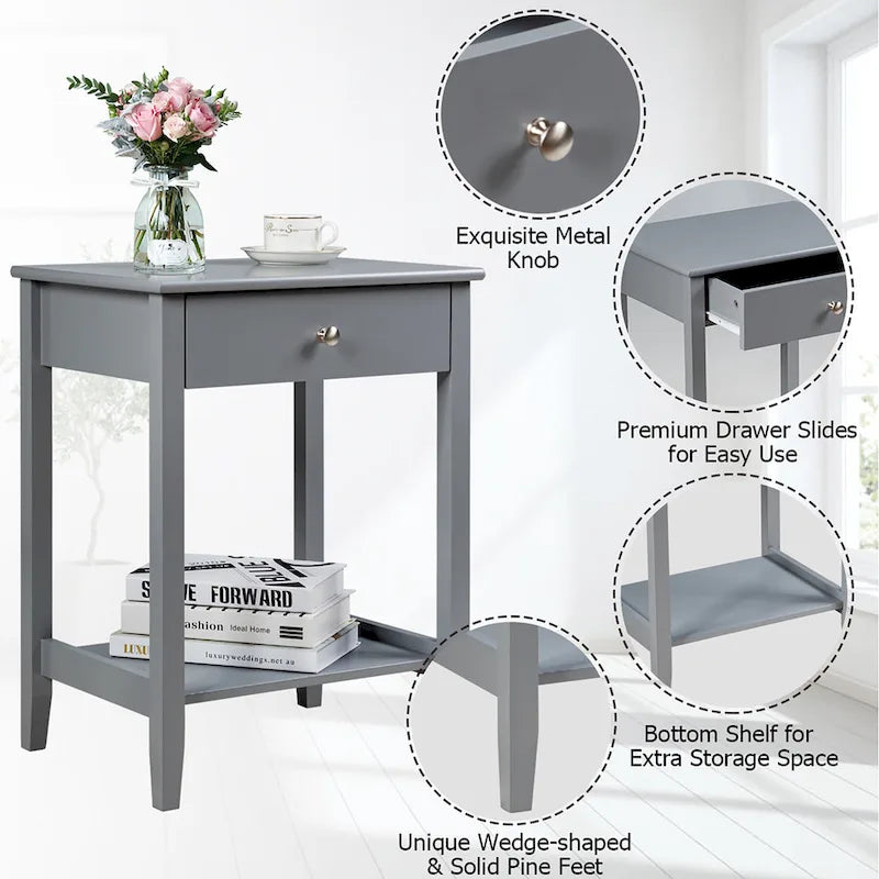 Nightstand End Table Storage Display Bedroom Furniture Drawer