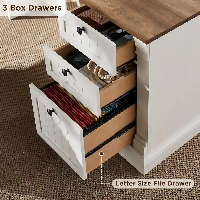 Farmhouse Computer Desk, Wood Home Office Desk with Charging Station
