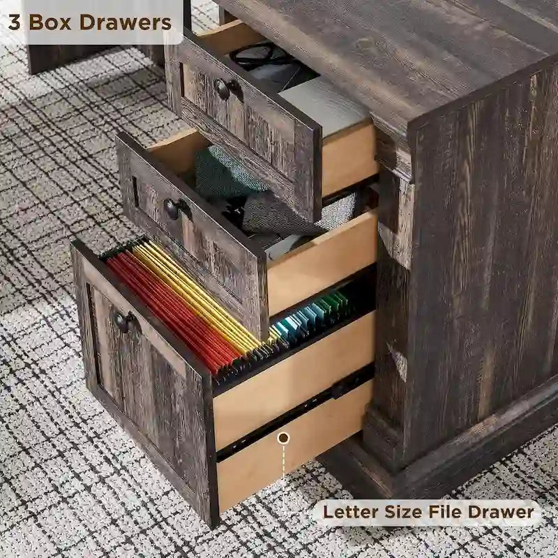 Farmhouse Computer Desk, Wood Home Office Desk with Charging Station
