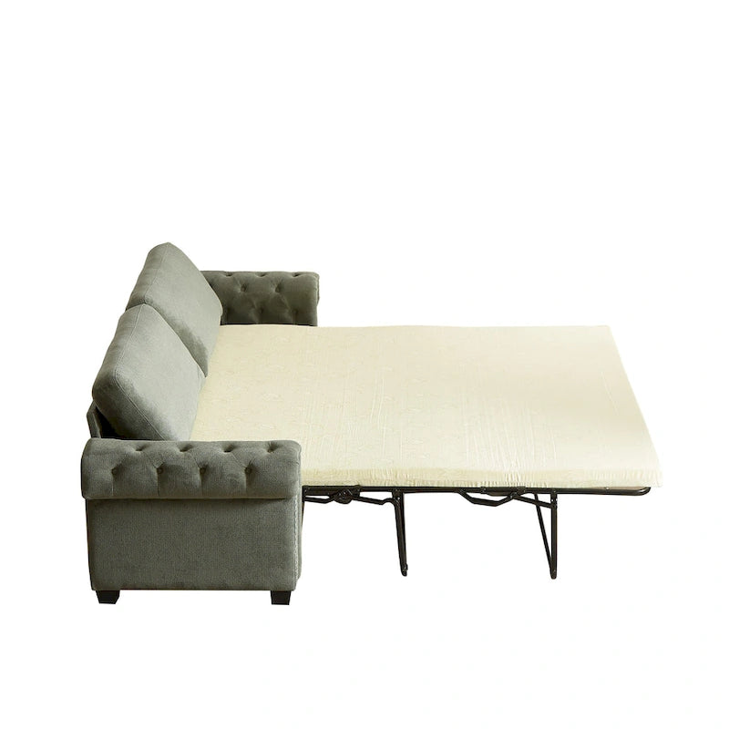 Green 83.8 2-in-1 Polyester 3-seater Nailheads Convertible Pullout Sofa Bed with Folding Mattress for Living Room