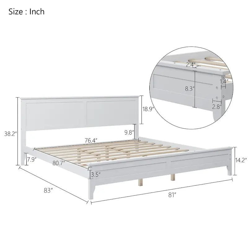 King Pine Platform Bed with Headboard & Slats