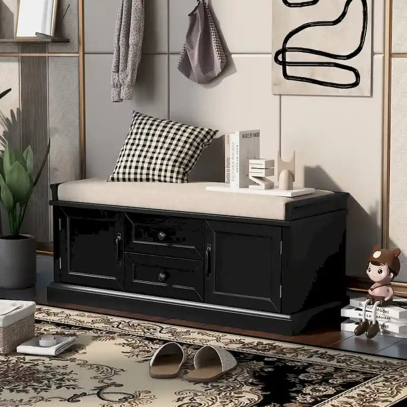 Storage Bench with Drawers and Cabinets