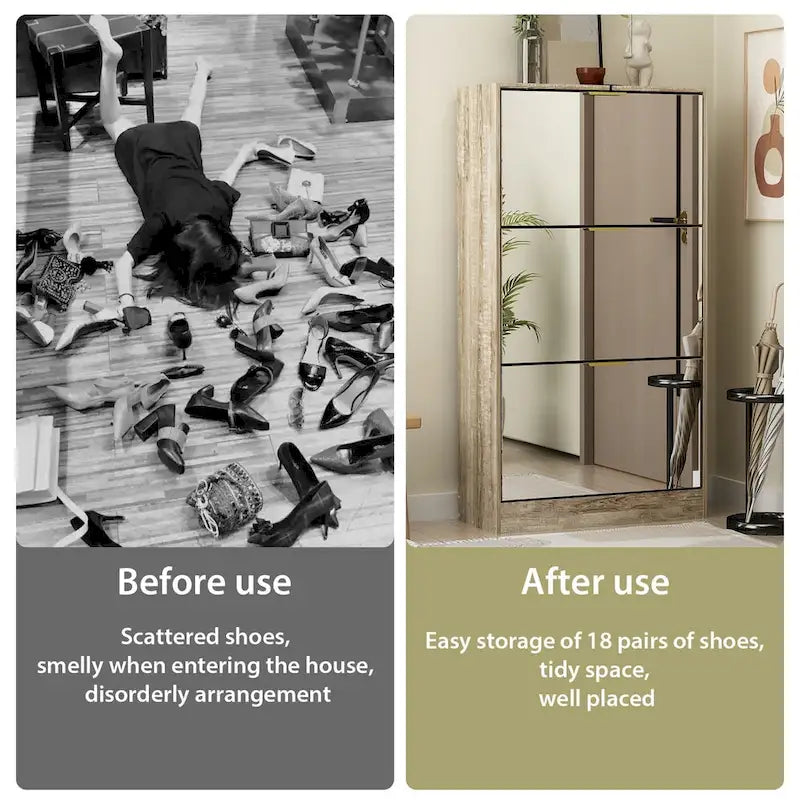 Mirrored Flip Drawer Shoe Cabinet Storage Cabinet Organizer