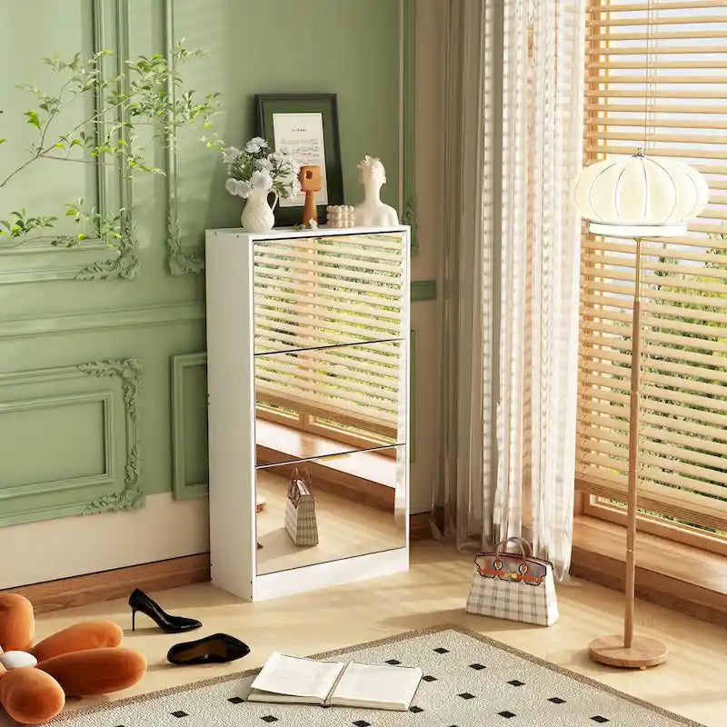 Mirrored Flip Drawer Shoe Cabinet Storage Cabinet Organizer