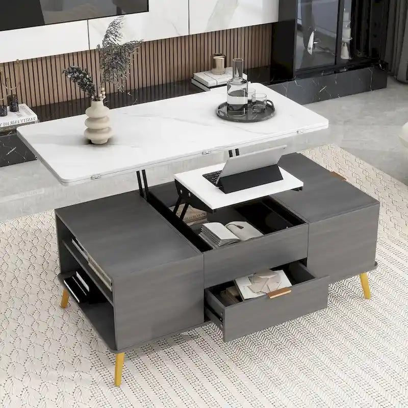 Modern Lift Top Coffee Table Multi Functional Table with Drawers