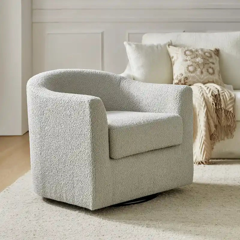 Modern Ergonomic Boucle Upholstered Swivel Barrel Chair