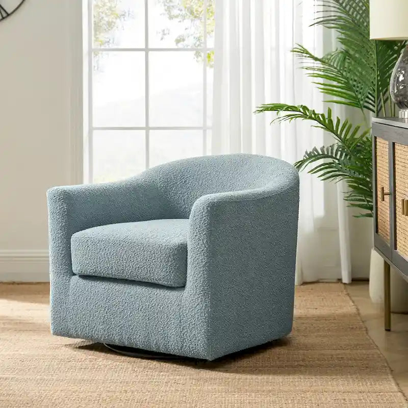Modern Ergonomic Boucle Upholstered Swivel Barrel Chair