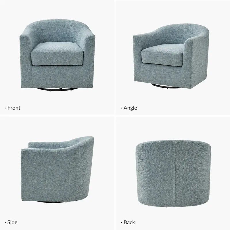 Modern Ergonomic Boucle Upholstered Swivel Barrel Chair