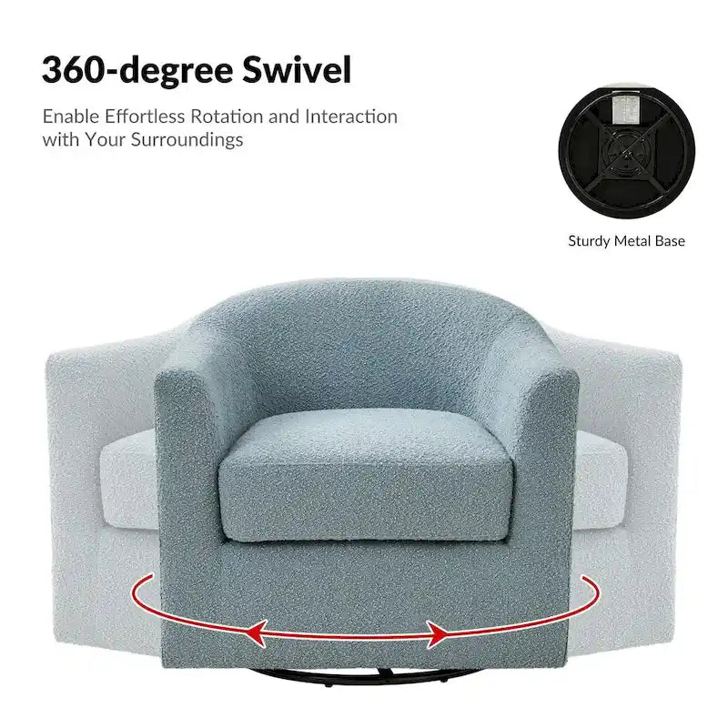 Modern Ergonomic Boucle Upholstered Swivel Barrel Chair