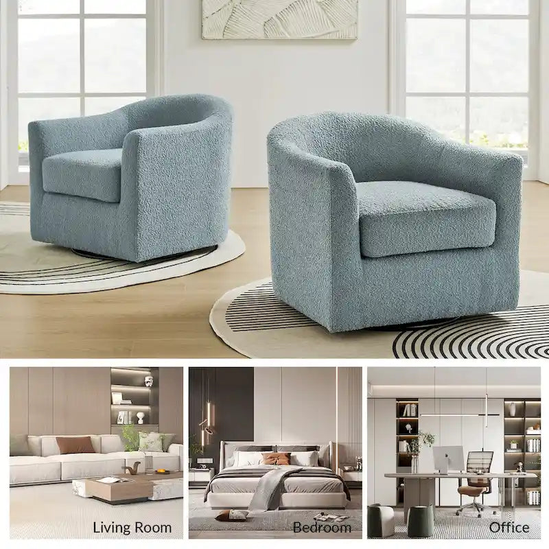 Modern Ergonomic Boucle Upholstered Swivel Barrel Chair