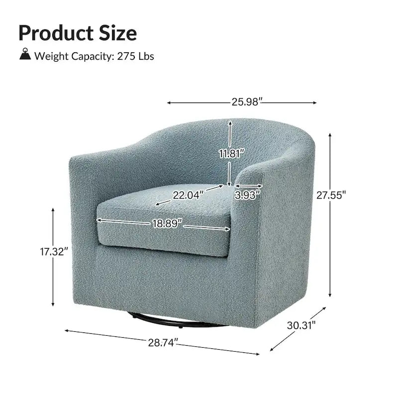 Modern Ergonomic Boucle Upholstered Swivel Barrel Chair