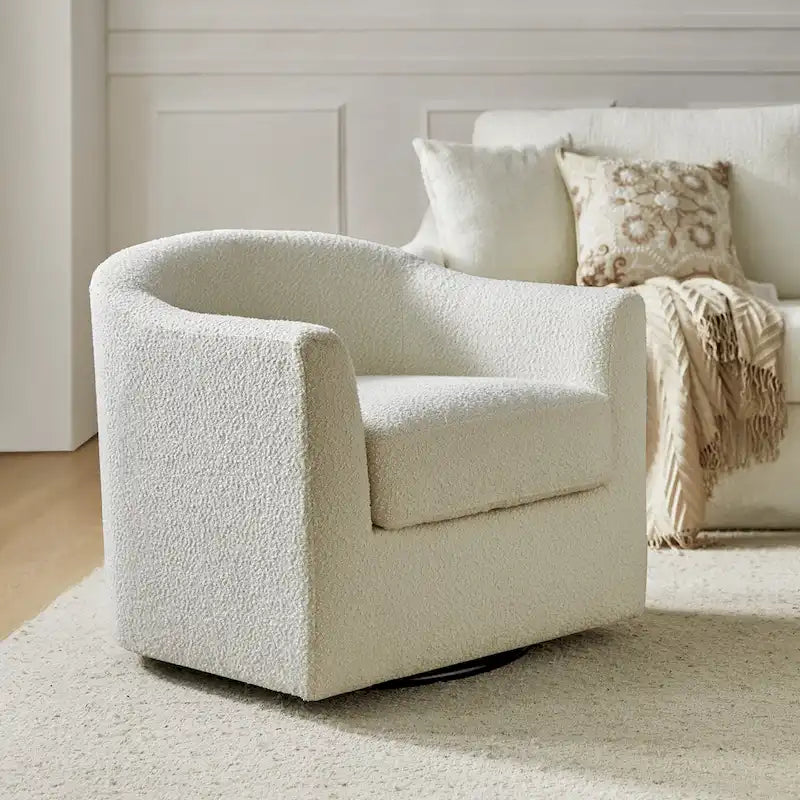 Modern Ergonomic Boucle Upholstered Swivel Barrel Chair