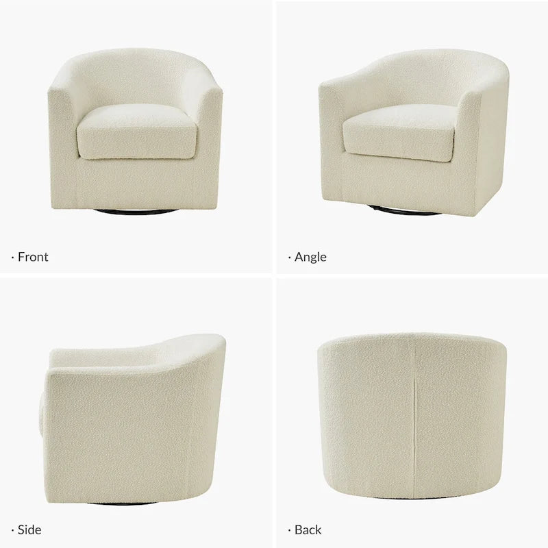 Modern Ergonomic Boucle Upholstered Swivel Barrel Chair