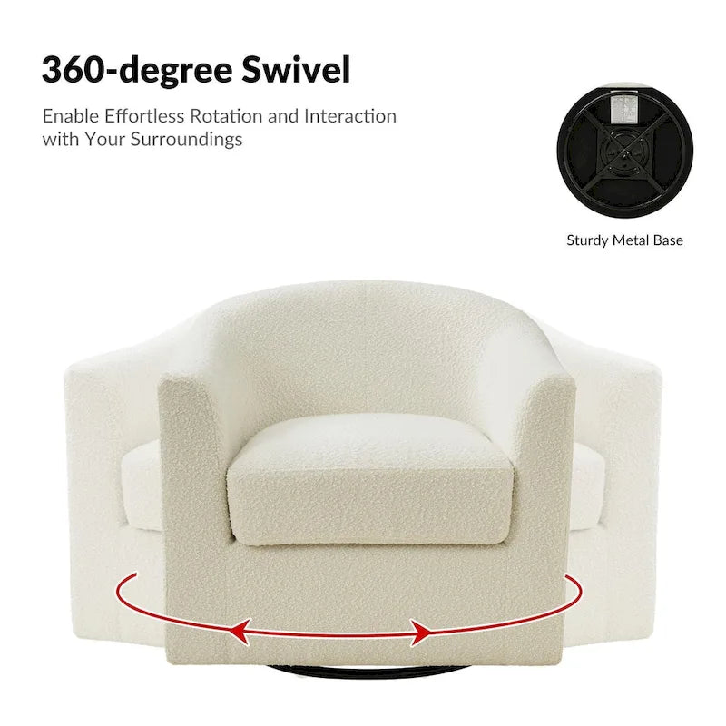 Modern Ergonomic Boucle Upholstered Swivel Barrel Chair