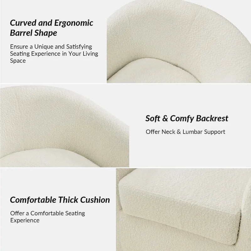 Modern Ergonomic Boucle Upholstered Swivel Barrel Chair