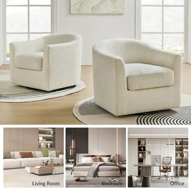 Modern Ergonomic Boucle Upholstered Swivel Barrel Chair