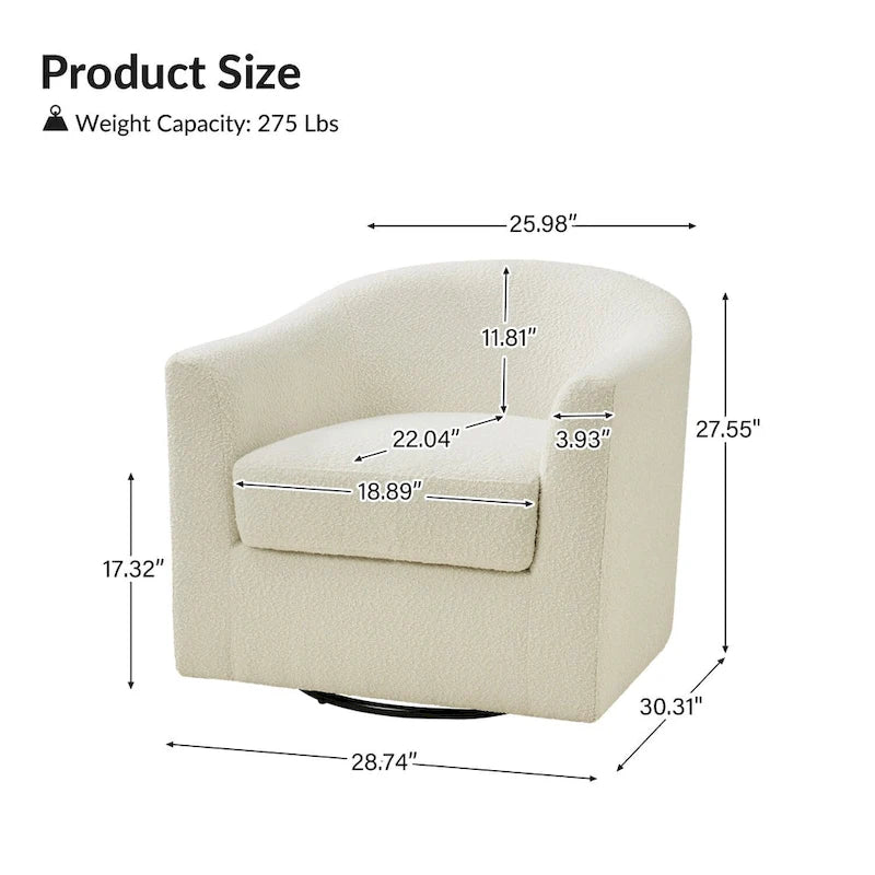Modern Ergonomic Boucle Upholstered Swivel Barrel Chair