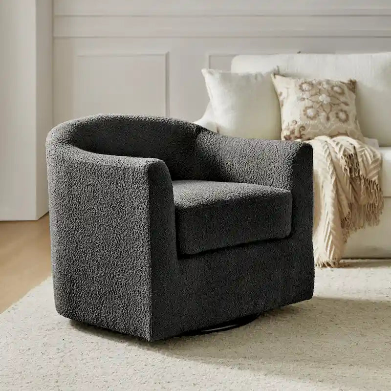 Modern Ergonomic Boucle Upholstered Swivel Barrel Chair