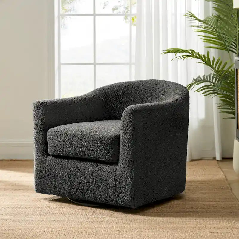 Modern Ergonomic Boucle Upholstered Swivel Barrel Chair