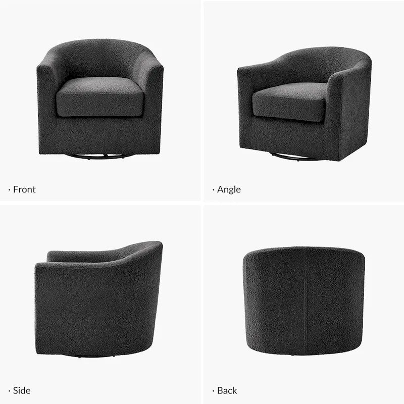 Modern Ergonomic Boucle Upholstered Swivel Barrel Chair