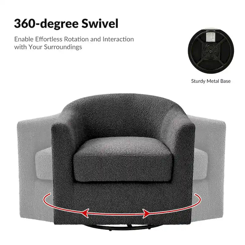 Modern Ergonomic Boucle Upholstered Swivel Barrel Chair