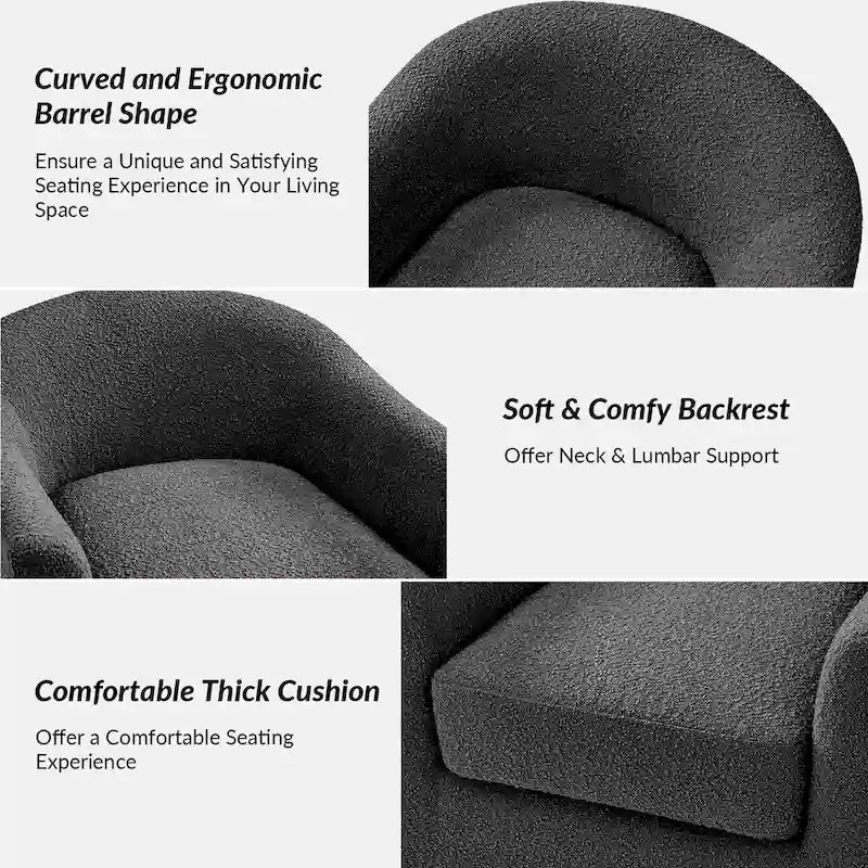 Modern Ergonomic Boucle Upholstered Swivel Barrel Chair