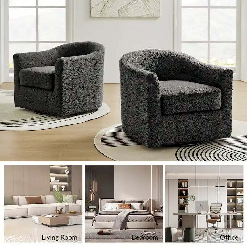 Modern Ergonomic Boucle Upholstered Swivel Barrel Chair