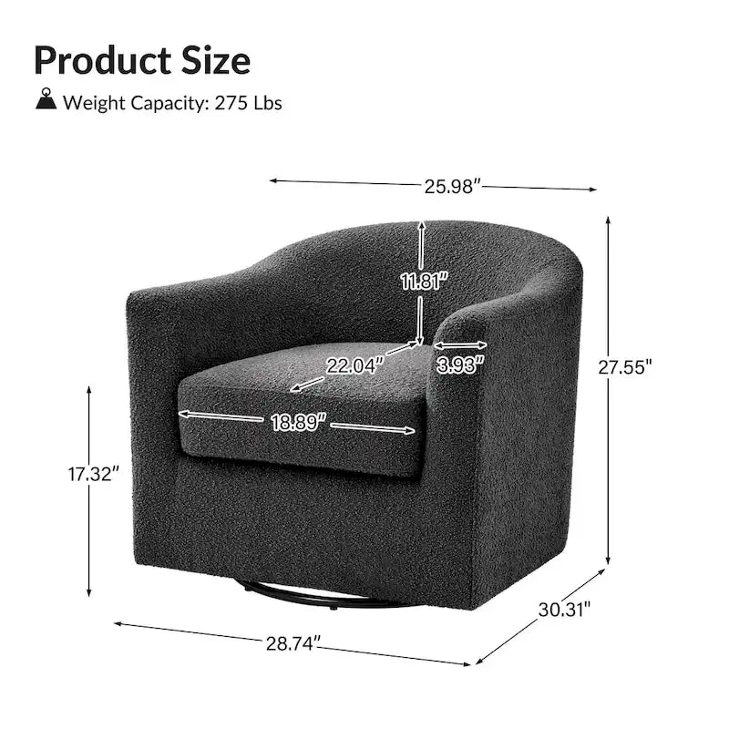 Modern Ergonomic Boucle Upholstered Swivel Barrel Chair