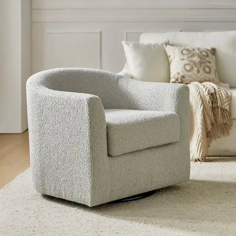 Modern Ergonomic Boucle Upholstered Swivel Barrel Chair