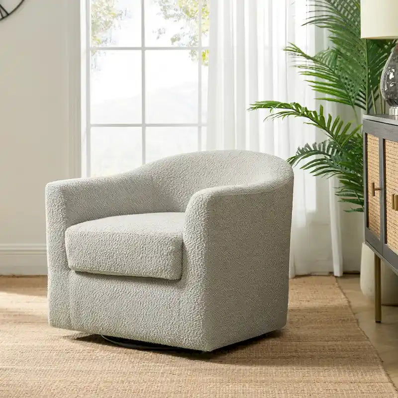 Modern Ergonomic Boucle Upholstered Swivel Barrel Chair