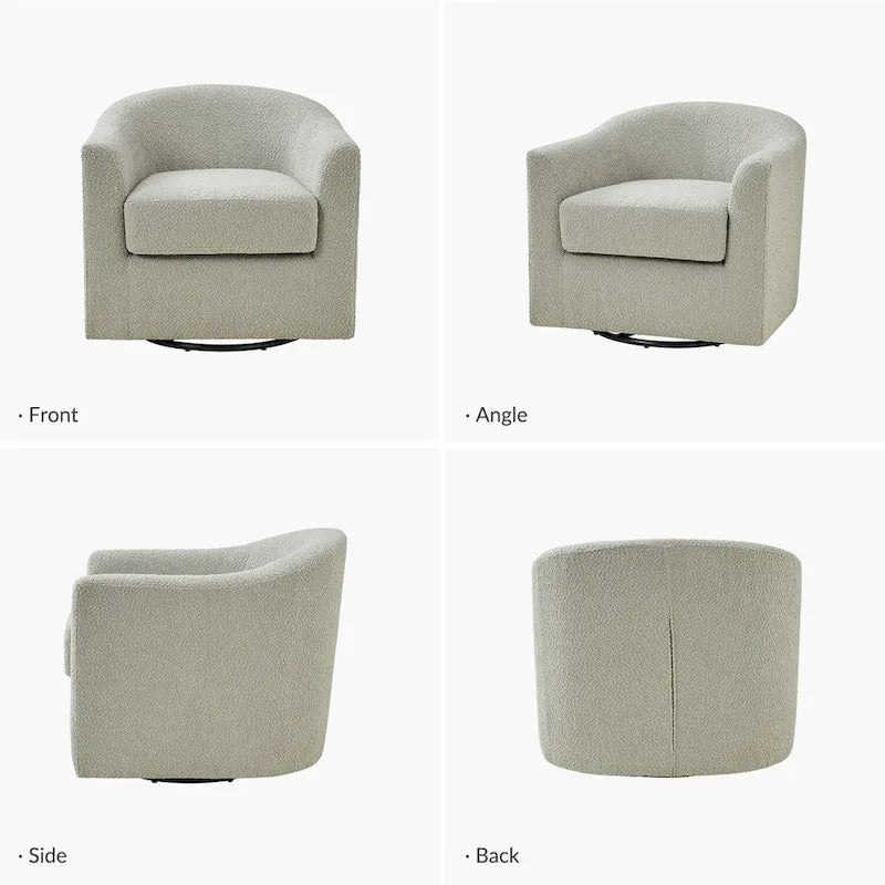 Modern Ergonomic Boucle Upholstered Swivel Barrel Chair