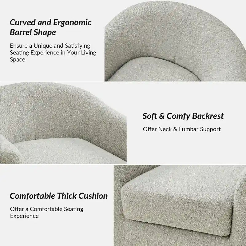 Modern Ergonomic Boucle Upholstered Swivel Barrel Chair