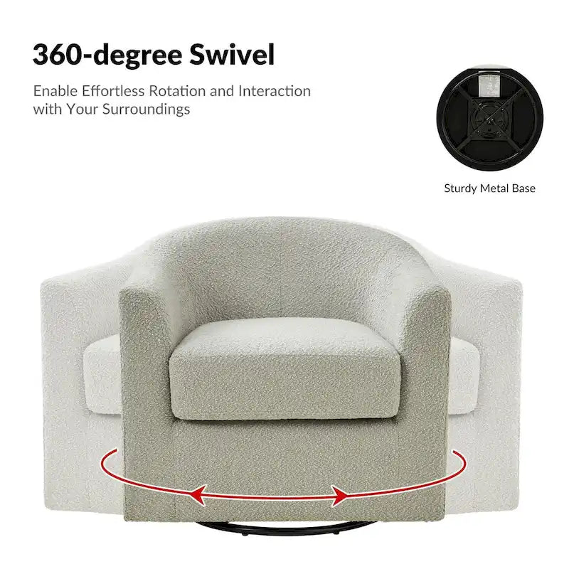 Modern Ergonomic Boucle Upholstered Swivel Barrel Chair