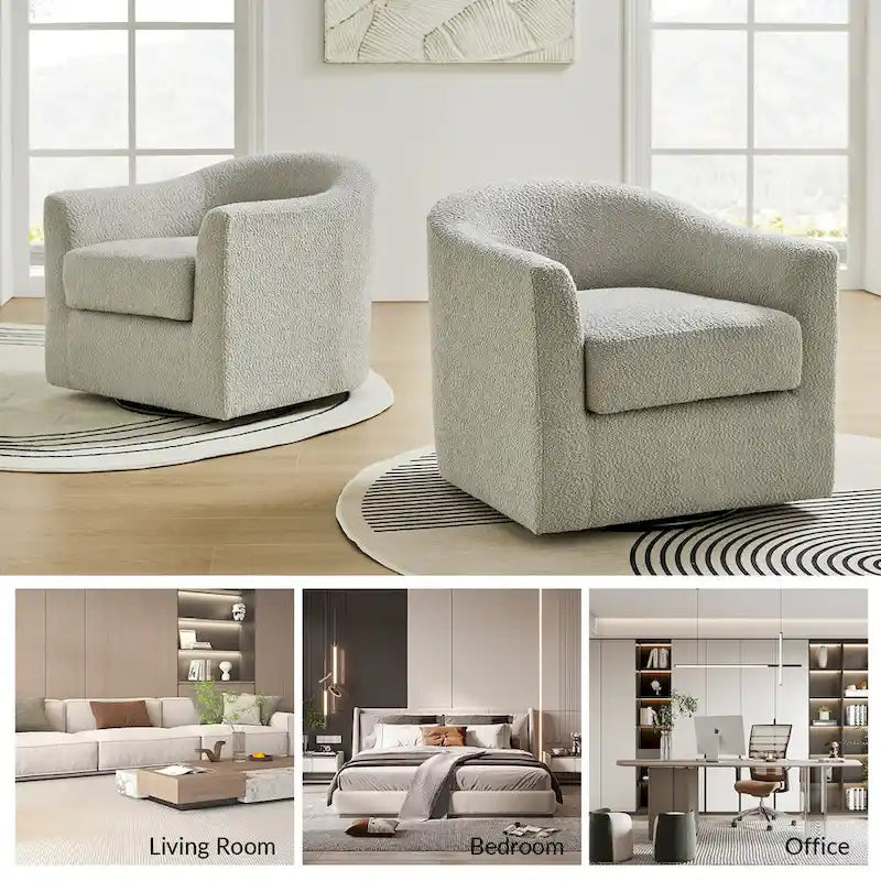 Modern Ergonomic Boucle Upholstered Swivel Barrel Chair