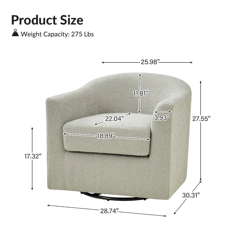 Modern Ergonomic Boucle Upholstered Swivel Barrel Chair