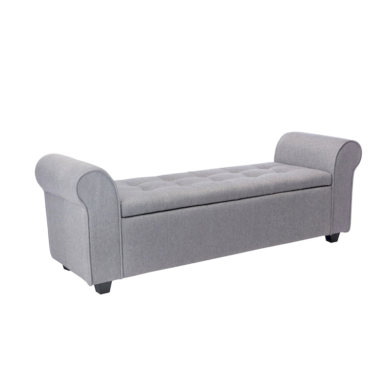 Storage Bench, Rolled Armrests, Fabric Upholstery