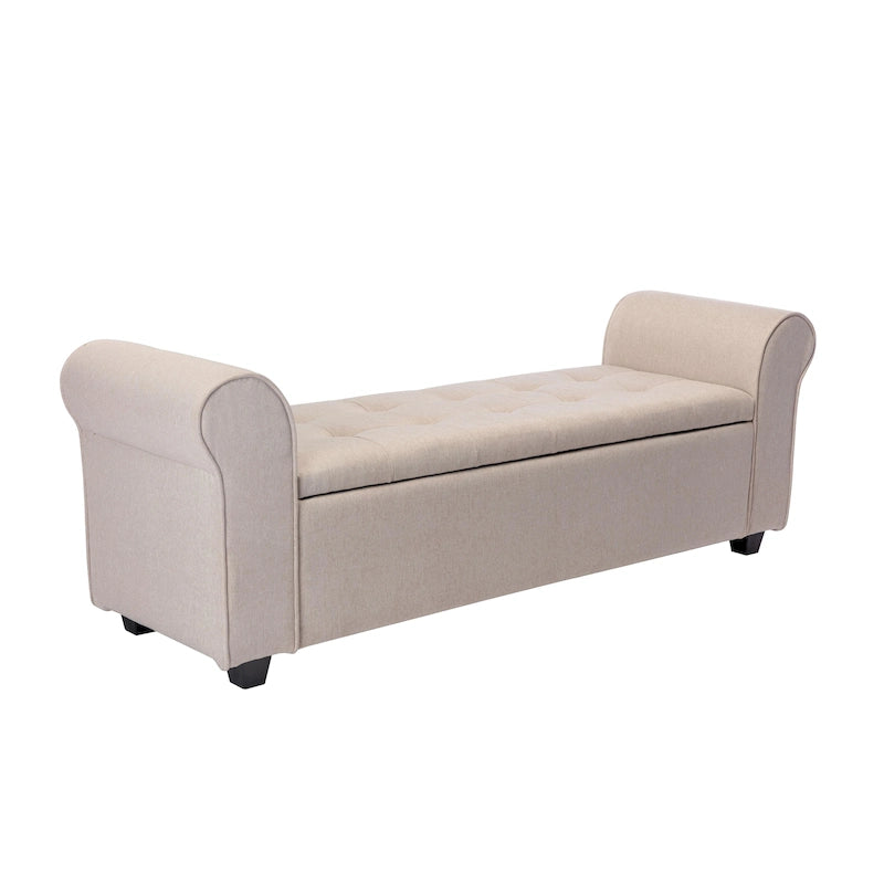Storage Bench, Rolled Armrests, Fabric Upholstery