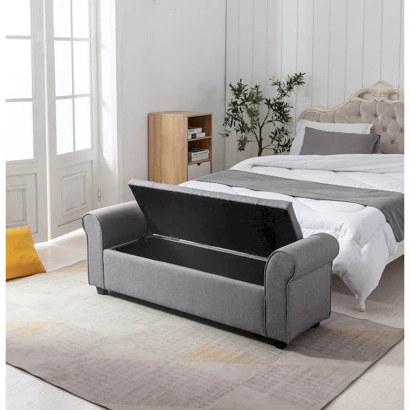 Storage Bench, Rolled Armrests, Fabric Upholstery