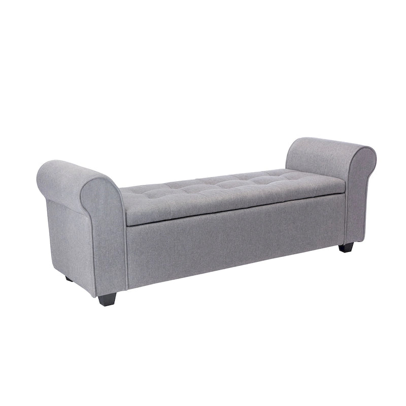 Storage Bench, Rolled Armrests, Fabric Upholstery