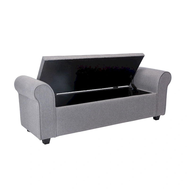 Storage Bench, Rolled Armrests, Fabric Upholstery